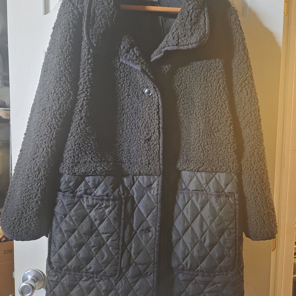 Nina Leonard Black Teddy Jacket with Quilted Pockets